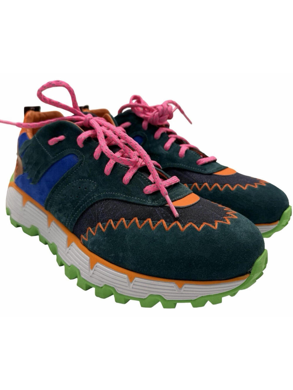 Etro Earthbeat Paisley Leather Suede Sneakers Multicolor Green Size EU 45 | 12